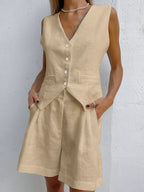 Button Down Vest and Shorts Set