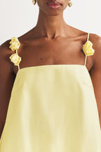 Backless Spaghetti Strap 3D Floral Applique Tie Strap Babydoll Mini Dress