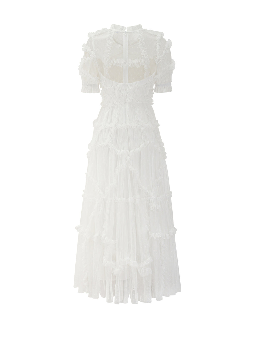 Ruffles Dress Illusion Neckline Ruffles Layered Tulle Maxi Dresses