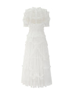 Ruffles Dress Illusion Neckline Ruffles Layered Tulle Maxi Dresses