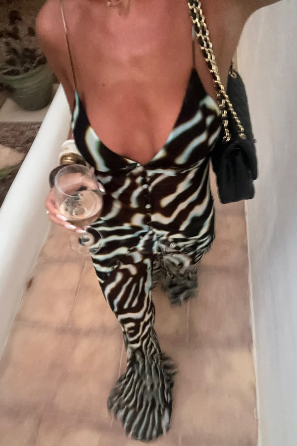 Zebra Print Drawstring Waist Casual Flared Pants