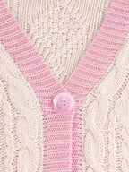 Contrast Trim Star Embroidery V Neck Cardigan