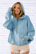 BiBi Stitch Detailed Elastic Hem Half Zip Fleece Hoodie