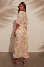 Floral Print V-neck Short Sleeve Maxi Dress
