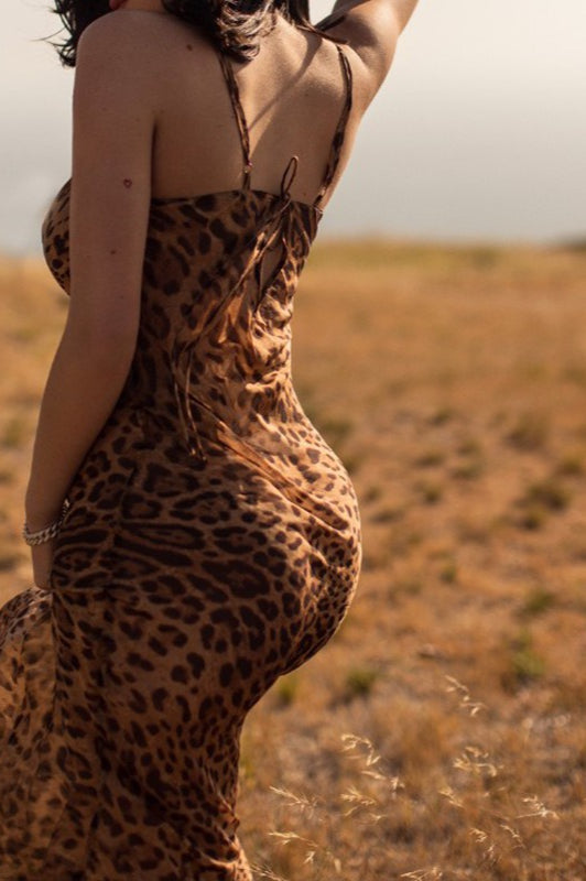 Print Cowl Neck Spaghetti Strap Bodycon Maxi Dress