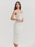 Corset Dress Fringe Pleated Lace-up Back Prom Birthday Party Midi Dresses