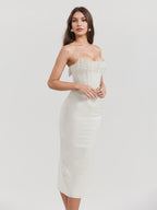 Corset Dress Fringe Pleated Lace-up Back Prom Birthday Party Midi Dresses