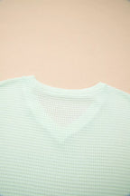 V Neck Short Sleeve Plus Size Waffle Knit Top