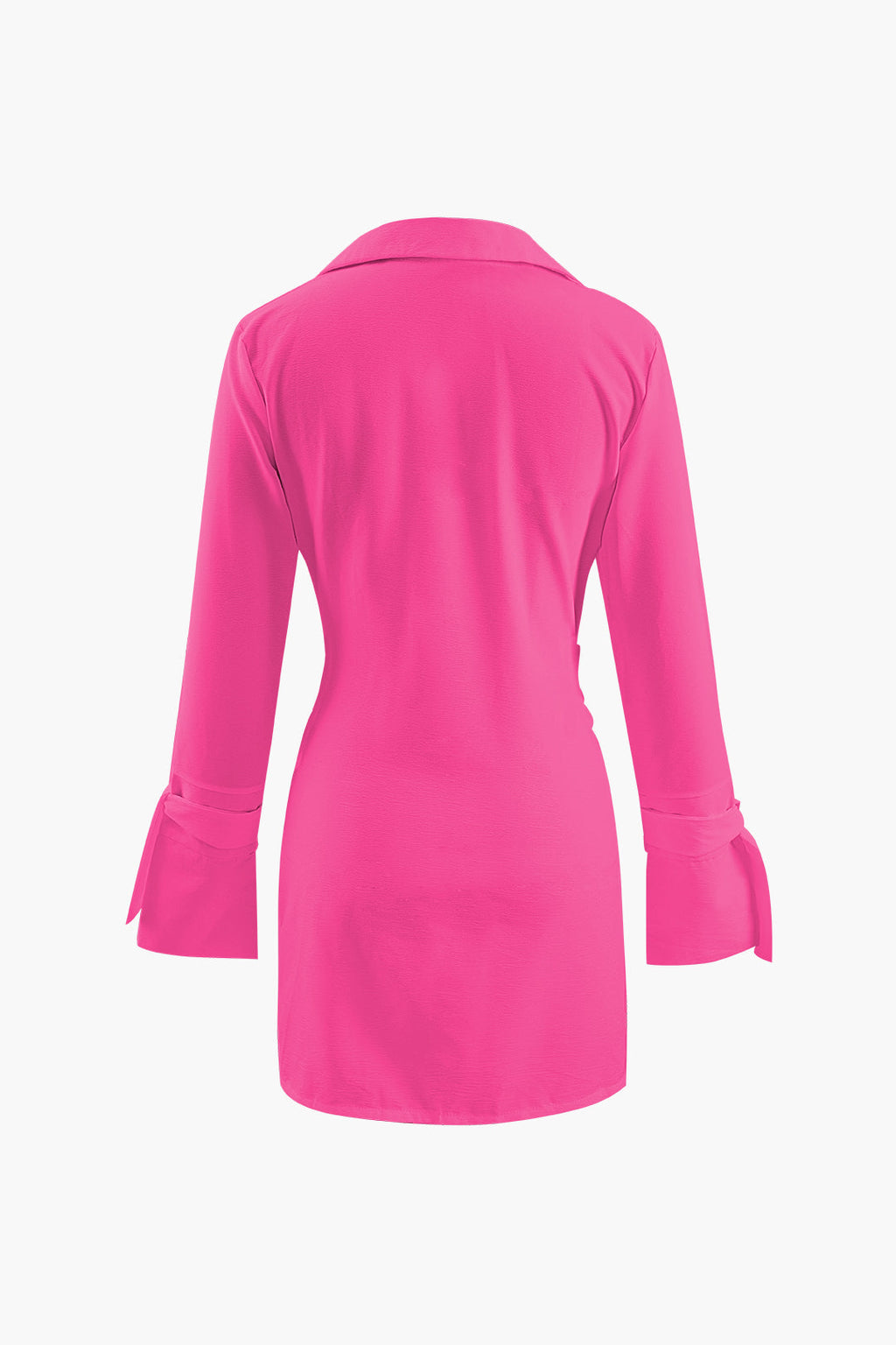 Collar Deep V Neck Tie Cuff Wrap Shirt Mini Dress