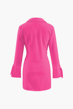 Collar Deep V Neck Tie Cuff Wrap Shirt Mini Dress