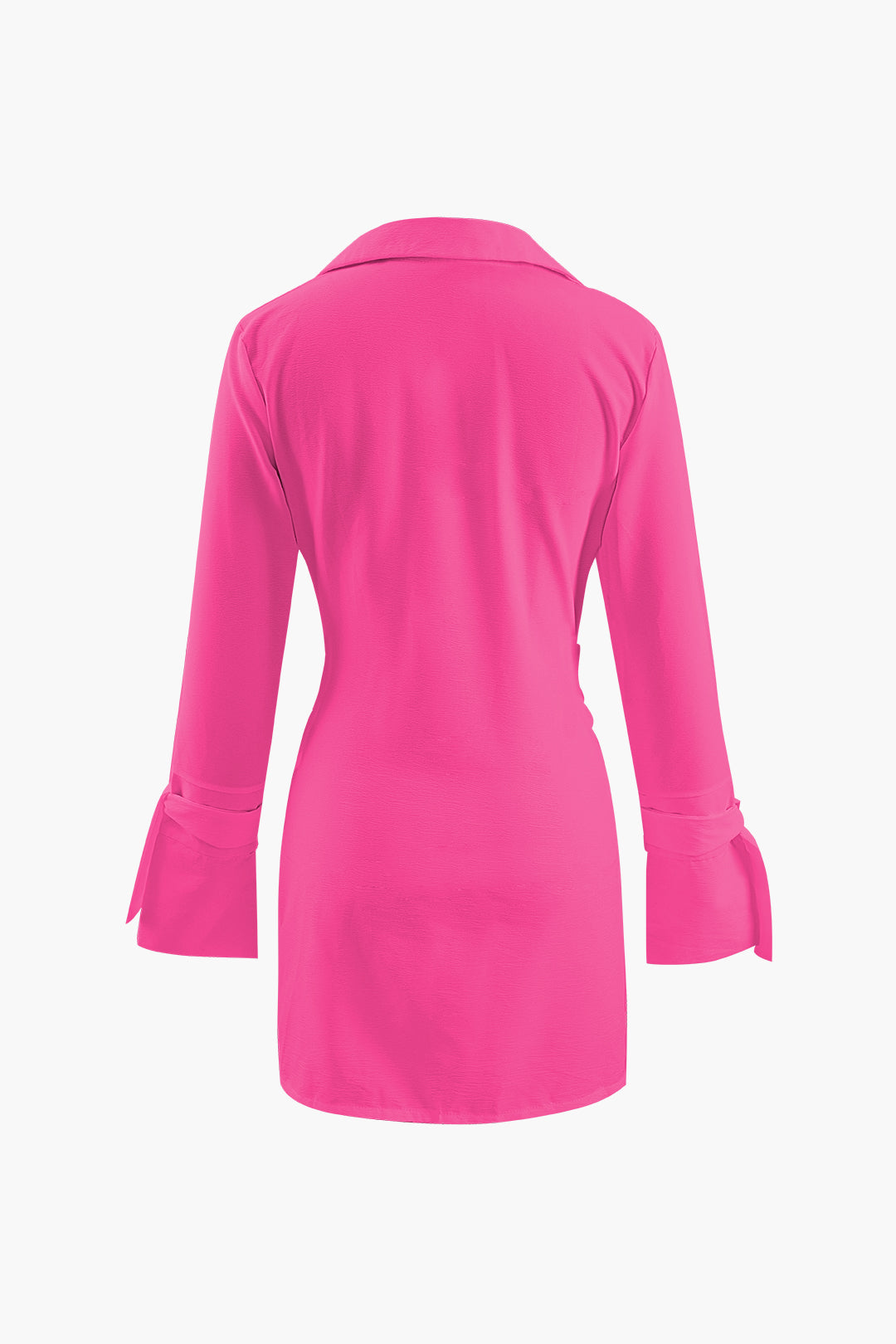 Collar Deep V Neck Tie Cuff Wrap Shirt Mini Dress