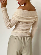 Solid Off Shoulder Slim Sweater