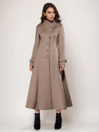 Wool Blend Long Coat A-line Flared Stand Collar Elegant Gray Vintage Winter Outerwear For Women 2026