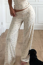 Floral Sleeveless Crop Top Floral Wide Leg Pants Two Piece Set