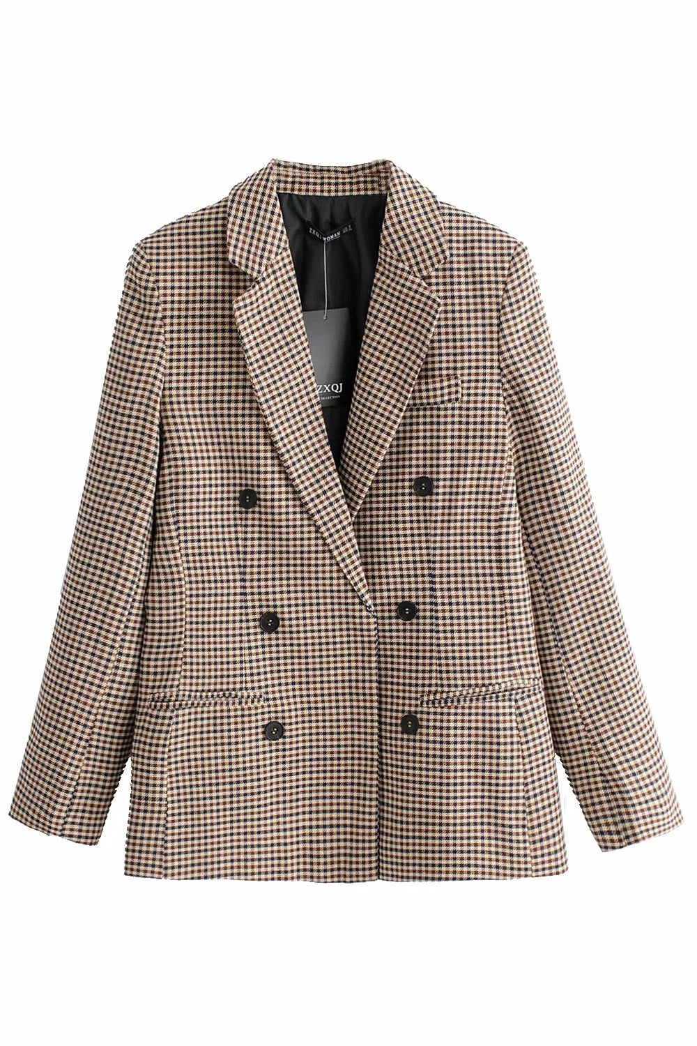 Vintage Single Breasted Long Sleeve Plaid Women Padded Shoulder Blazer
