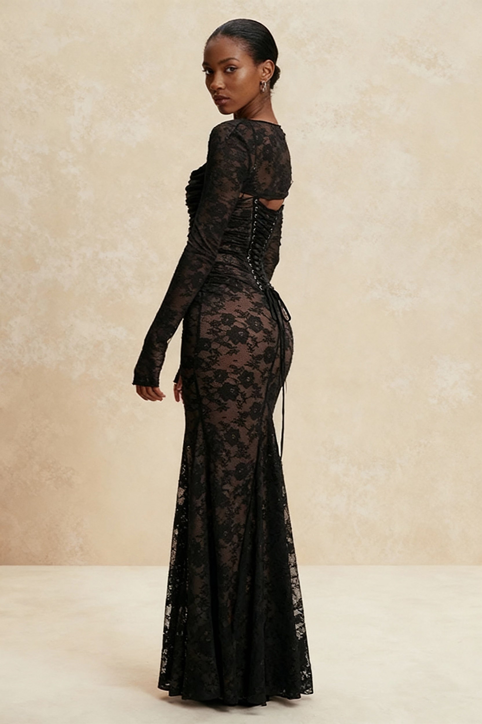 Floral Lace Square Neck Spaghetti Strap Ruched Long Sleeve Bolero Maxi Dress