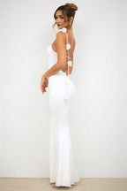3D Floral Rosette Strap Backless Mermaid Bodycon Maxi Mini Dress