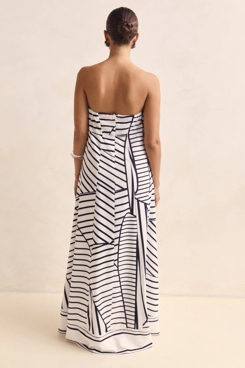 Strapless Contrast Band Hem A-Line Maxi Dress