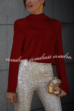 Secret of Elegance Satin Back Chain Cowl Neck Draped Blouse