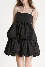 Spaghetti Strap Square Neck Tiered Bubble Hem Empire Waist Mini Dress
