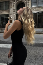 Sweetheart Neck Pearl Trim Rib Knit Bodycon Midi Dress