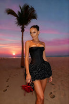 Strapless Corset Rosette Applique Structured Mini Dress