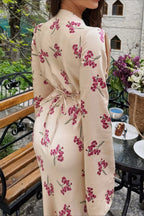 Deep V Neck Flared Sleeve Tiered Maxi Floral Print Dress
