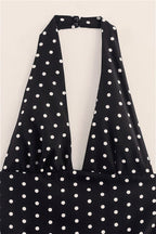 Polka Dot Halter Deep V-Neck Fit and Flare Mini Dress