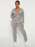 Velour Zip Up Slim Fit Hoodie Jogger Set For Women 2026