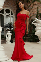Off-Shoulder Sleeveless 3D Floral Maxi Dress