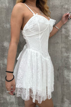 Floral Jacquard Corset Sweetheart Ruffle Neck Fit and Flare Mini Dress