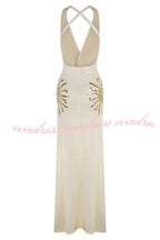 Sparkling Nights Knit Sunburst Sequin Detail Back Cross Straps Stretch Maxi Dress