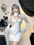Gothic Jacquard Lace Up Corset Bell Sleeve Lace Bolero Mini Dress