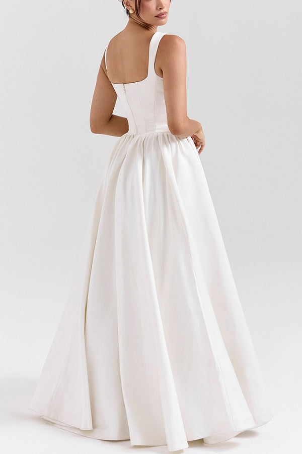 | Wide Strap Corset Maxi Dress, White