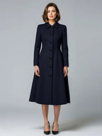 Woolen A-Line Midi Coat With Shirt Collar For Women 2026