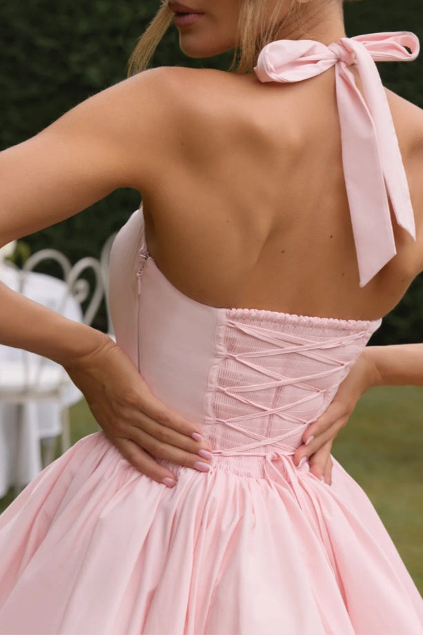 Halter Tie Bow Puffy Tulle Hem Mini Dress