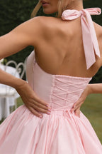 Halter Tie Bow Puffy Tulle Hem Mini Dress