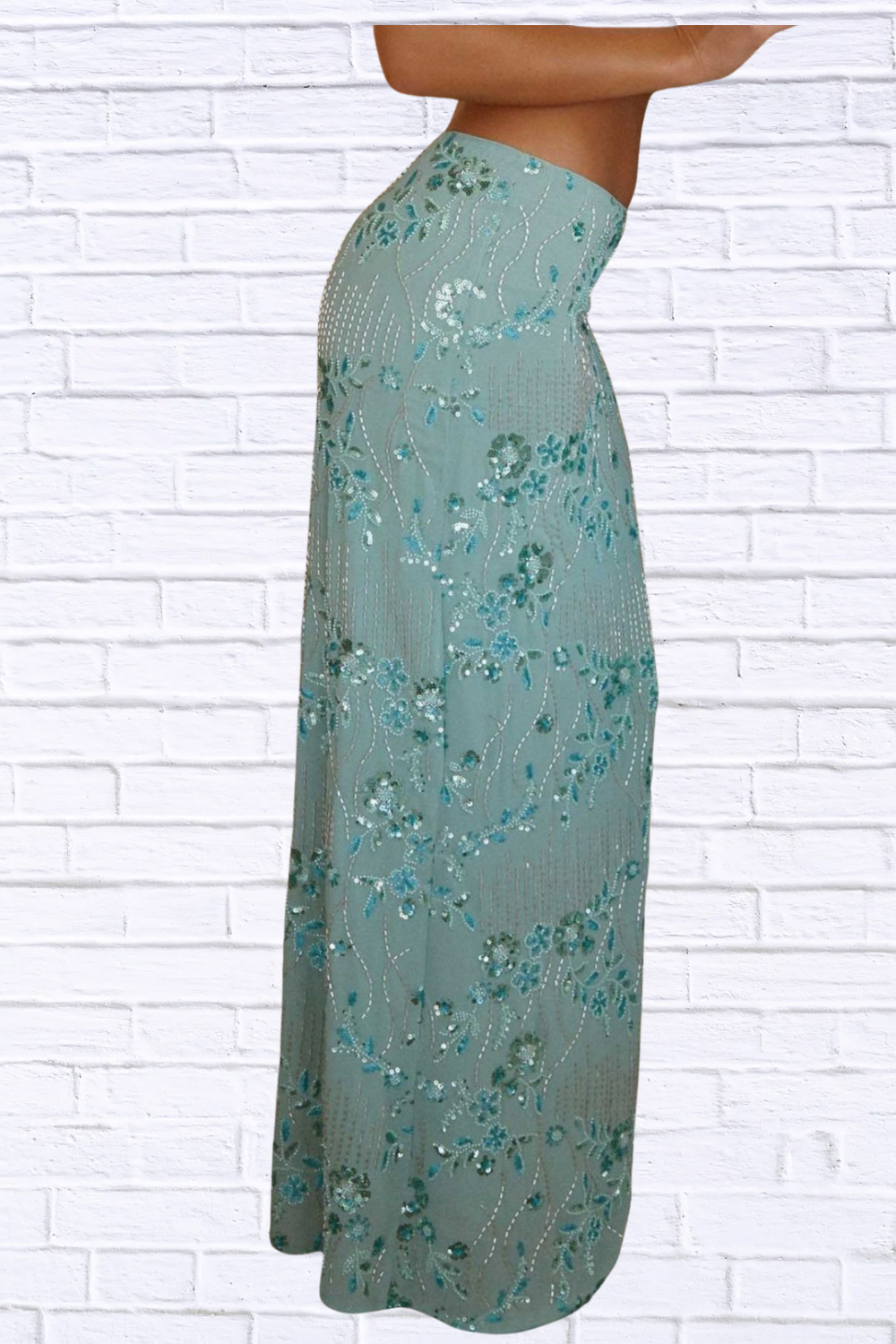 Sequin Embroidered Maxi Skirt for Women | Elegant Boho Floral Long Skirt | Flowy Statement Evening & Vacation Skirt