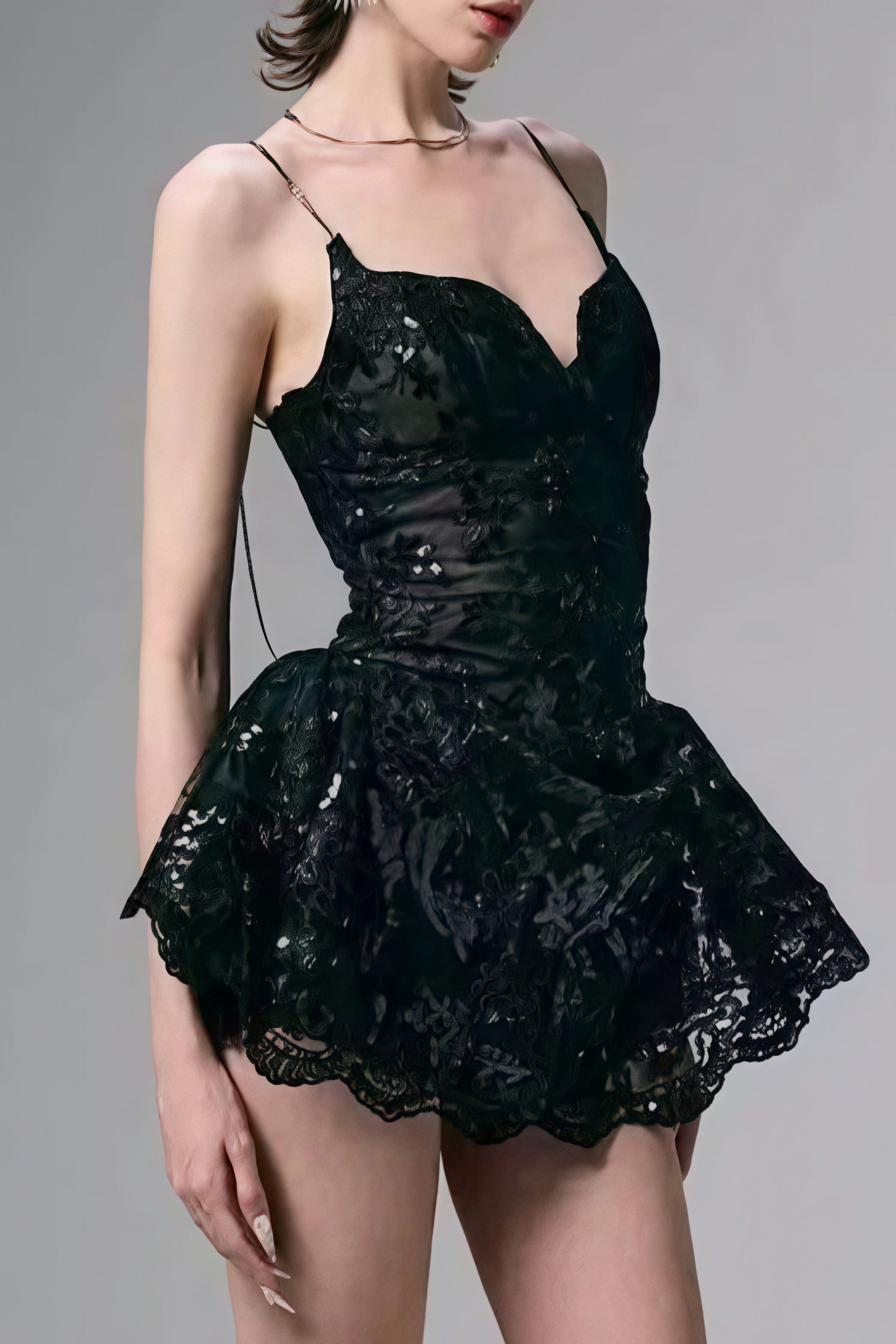 Lace Spaghetti Strap Mini Dress