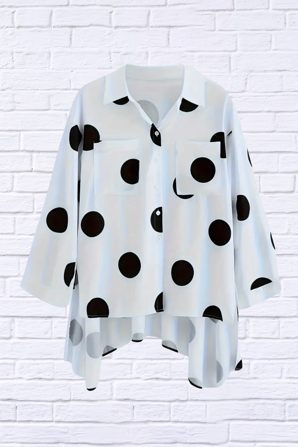 Classic Black &amp; White Polka Dot High-Low Shirt