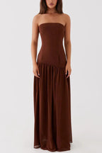 Lizzy Exclusive Strapless Semi Sheer Patchwork Chiffon Maxi Dress Statement Occasion Edit