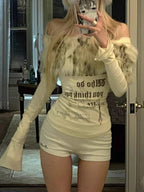 Sexy Hot Girl Fur Collar Letter Print Long Sleeve