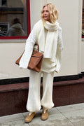 Relaxed Fit V Neck Ribbed Sweater with Pants Two Piece Pants Set