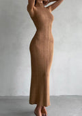 Mock Neck Ribbed Knit Sleeveless Bodycon Maxi Dress
