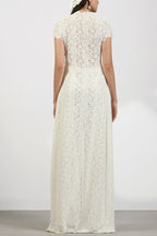 Elegance Avant-garde Floral Lace Short Sleeve High Low Top and High Rise Wide Leg Pants Set