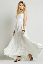 Smocked Square Neck Halter Tie Cage Strap Tiered Maxi Summer Dress