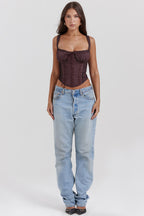 rich brown lace back corset