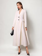 White Wool Cashmere Blend Flared Coat Lapel Double-Faced Winter Outerwear 2026