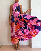 Halter Neck Pleated Casual Resort Dress