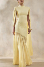 Elegant High-Neck Cape Detail Maxi Dress